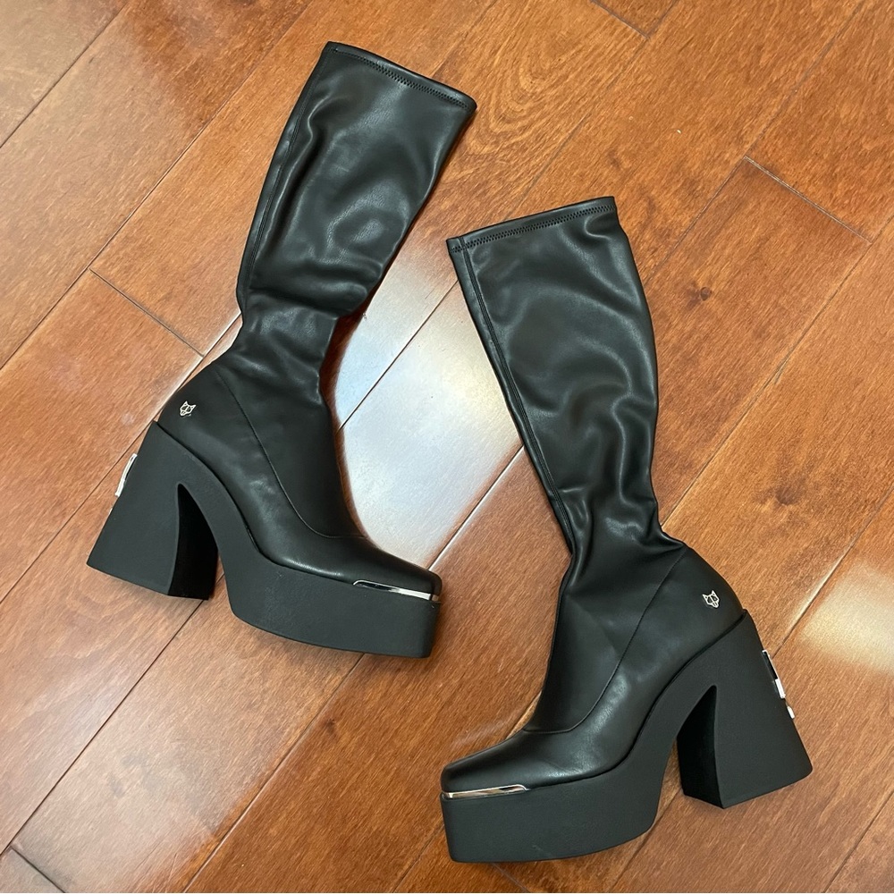 naked wolfe impact pu mid calf black stretch boots nwt - Picture 7 of 13